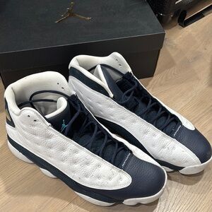 Jordan White and Blue High-Top Sneakers